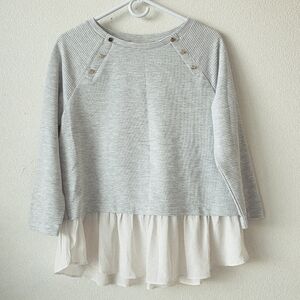 LOFT Heather Gray Knit Top w Ivory Chiffon Peplum Hem and Gold Buttons